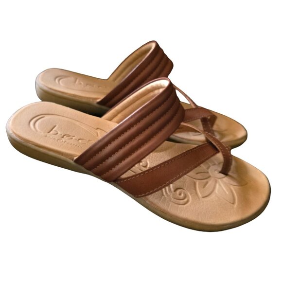 B.O.C. Womens Sandals Size 7.5 Tan Brown Faux Leather Comfortable Slides - Picture 1 of 9